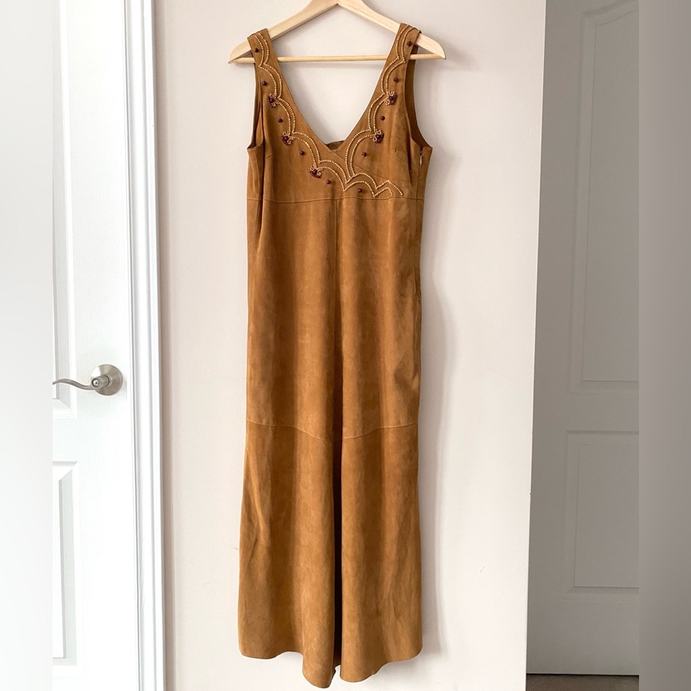 Suede sleeveless beaded midi dress - Picture 5 of 15